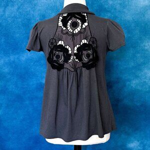 Embroidered-Back Open-Front Stretch Wrap with Sleeves Size XL